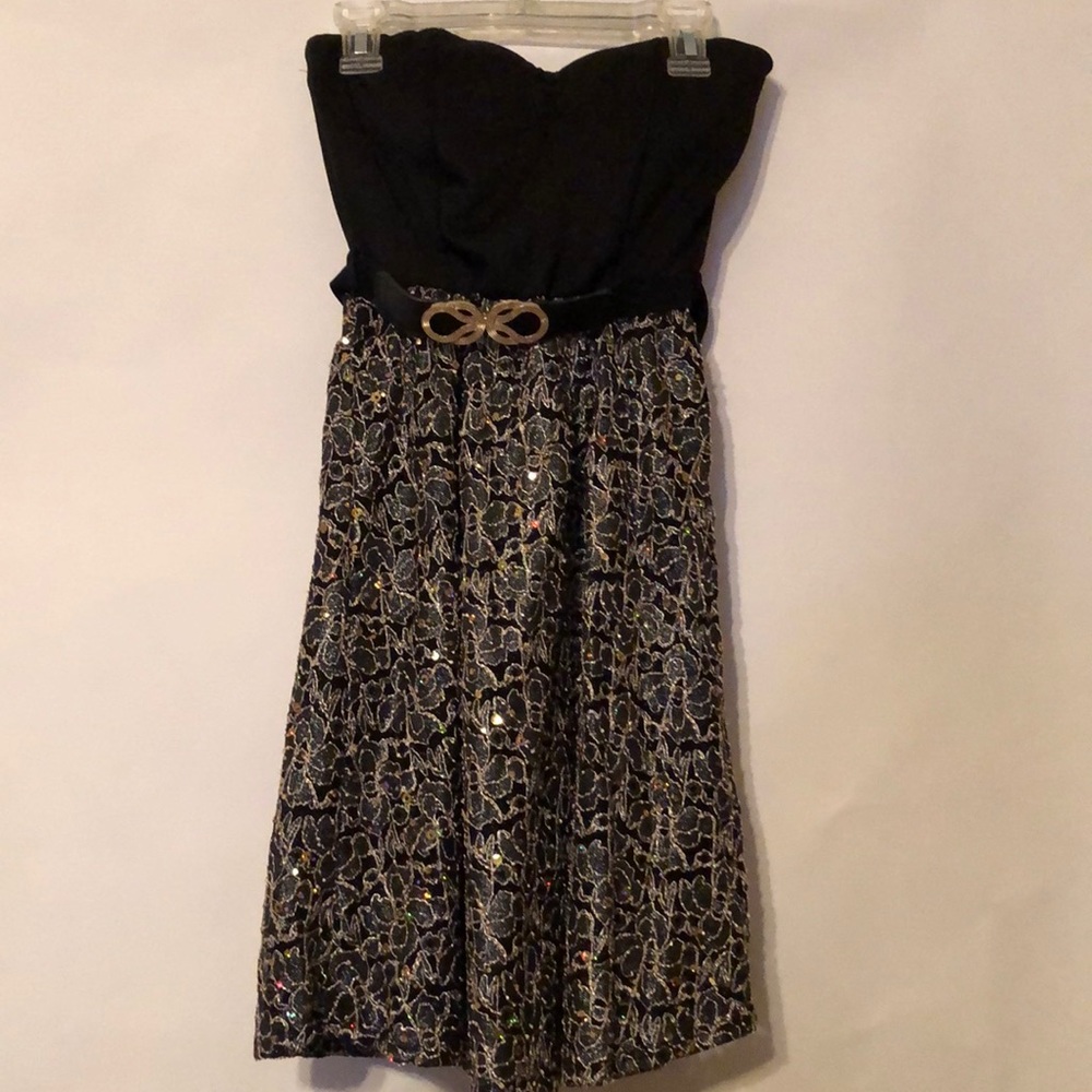 Black and gold mini dress